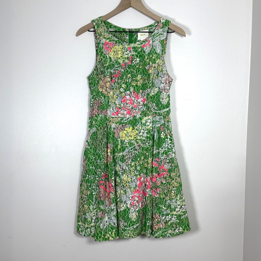 Maeve Anthropologie Lace Verbena Dress 6 Green Floral Fit Flare Fairy Whimsical